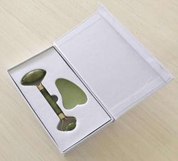 2020 DHL Natural Jade Beauty Container Jade Roller Scraping Board Face Massager Jade Push Set Gift Box7720549