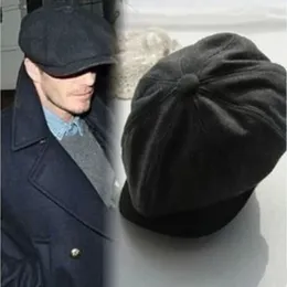 Berets Black Wool Hat Man Sboy Caps Solid Color Fashion Warm Winter Octagonal Hats Male Female Gatsby Vintage Flat