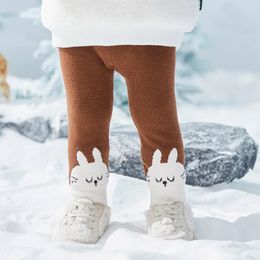 Amila Baby Girl's Wool Bottoming Pants Winter Kids Söta tecknad djurmönster Barn Varma underkläder 240109