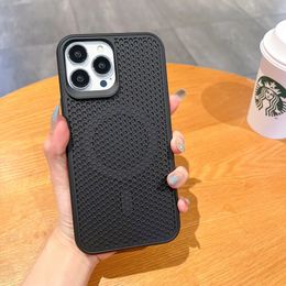 Luxury desiger Ultra-Thin Heat Dissipation Breathable Cool Mesh Case For iPhone 15 14 Pro Max 13 12 11 Plus Matte Plain magnet wireless charge Hard Cover