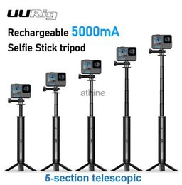 Selfie Monopods UURIG 5000mah Charging Selfie Stick 5 Sections Telescopic For DJI sjcam Insta360 /YI Action Sports Camera For Smart Phone YQ240110