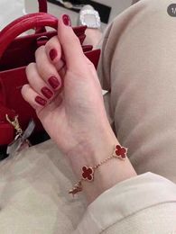 Designer Van Cl-Arp Bracelet Double sided four leaf clover bracelet net red Tiktok hot 18K gold chain 18k Jewellery EHPT