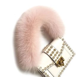 55130cm Replacement Bag Strap Genuine Real Fox Fur Handbag Shoulder Straps Handle For Women Purse Belts Winter Accessories R25 240109