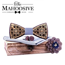 Mahoosive Floral gift set Wooden Bow Ties for Men Bowtie Butterflies Wedding suit wooden bowtie Shirt krawatte Bowknots necktie 240109