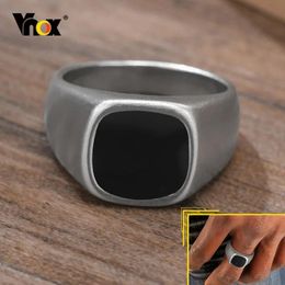 Jewelry Vnox 12.5mm Signet Ring for Men, Black Square Top Stainless Steel Finger Band, Gothic Punk Rock Boy Stamp Rings