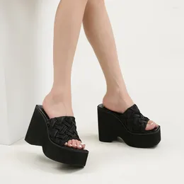 Slippers Summer Wedges Sandals Thick Bottom High Heel Waterproof Hollow Flowers Platform Fashion Women Shoes Heels