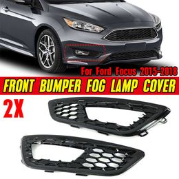 New 2Pcs Honeycomb Car Front Bumper Fog Light Cover Grilles For Ford Focus 2015 2016 2017 2018 15A299-AA 15A298-AA Gloss Black