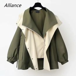 봄과 가을 여성의 중간 길이 트렌치 코트 후드 지퍼가 느슨한 재킷 한국 버전 패션 작은 챕터 바람막이 여자 240109