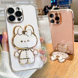 Cell Phone Cases Stand Holder Phone Cases for iPhone 11 12 13 14 15 Pro Max Case 7 8 Plus SE 2020 13Mini X XR XS Max Cover Cute Rabbit Girl CoqueL240110