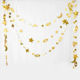 Party Decoration Golden Star Moon Banner For Eid Mubarak Ramadan Al-Fitr Wall Hanging Ornaments Islamic Muslim Supplies