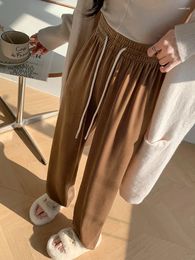 Women's Pants Pleuche Wide Leg Women 2024 Spring Elastic High Waist Baggy Casual Sagging Straight Trousers Khaki Pantalona