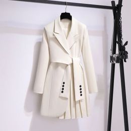 Blazer Women Spring Fashion Women Clothing Suit Skirt Jacket Belt Waist Slim Suit Women Blazer Long Coat Black Blazers 240109