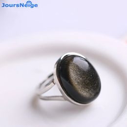 Natural Obsidian Ring Gold Eye Stone S925 Sterling Silver Mosaic Ring Simple Men Women Gift Crystal Ring Jewelry 240109