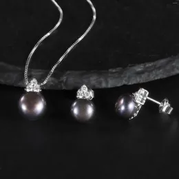 Dangle Earrings Brand Genuine Real Jewels Black Natural Freshwater Jewellery Fashion Light Luxury S925 Sterling Silver Pearl Necklace Earstuds