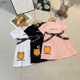 Brand girl dress Bear pattern print cotton baby skirt Size 100-150 designer child dresses Short sleeved kids frock Jan10