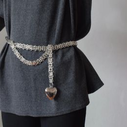 Retro hip-hop thick metal chain silver big love heart tassel waist chain belt female personality wild diagonal strap 240110