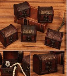 Small Vintage Trinket Boxes Wooden Jewelry Storage Box Treasure Chest Case Home Craft Decor Randomly Pattern5248587