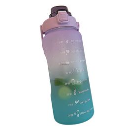water bottle 2L Large Capacity Water Bottle with Bounce Cover Time Scale Reminder Frosted Cup for Outdoor Fitness Training Purple YQ240110