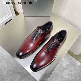 Berluti Business Leather Shoes Oxford Calfskin Handmade Top Quality Berlut's hand-painted ancient French totem gentlemanly dresswq