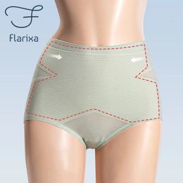 Flarixa Ice Silk Seamless Panties for Women High Waist Tummy Control Belly Shaper Underwear Girl Briefs Butt Lifter Underpants 240110
