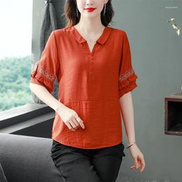 Women's Blouses 2024 Spring And Summer Korean Version Fashionable Cotton Linen Women Shirt Middle-aged Elegant Solid Colour Loose Blouse T232