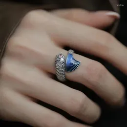 Cluster Rings Vintage Enamel Koi Carp Lucky Ring For Women Men Chinese Style Ethnic Creative Design Personality Fish Open Finger