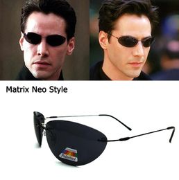 Sunglasses 2021 New Ultralight Rimless Titanium Men Driving Sunglasses the Matrix Neo Style Polarized Sunglasses Oculos De Sol