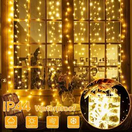 1 Set Of Fairy Curtain Lights For Bedroom, 300 LED Christmas String Lights USB Plug In 8 Modes Wall Hanging Twinkle Lights With Remote Control For In/Outdoor