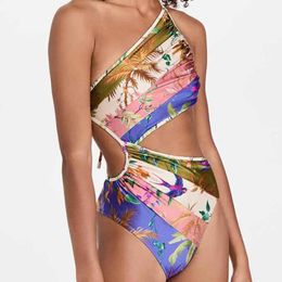 Skirts Floral Cutout Oneshoulder Onepiece Swimsuit Tankini Women Swimming Suits Swimwear Patchwork 2022 Shorts Bourkini