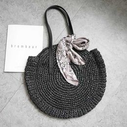 Shoulder Bags New round str bag beach bag woven large capacity single shoulder hand het Summer girl bagcatlin_fashion_bags