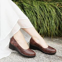 Dress Shoes 5cm Cow Genuine Leather Retro Embossed Comfy Slip On Platform Wedge Women Elegance Moccasins Summer Females Rubber Pumps