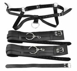 Fetish Leather Wrist Leg Restraints Bondage Sexy Open Thigh Harness Handcuff Toy E5931773983