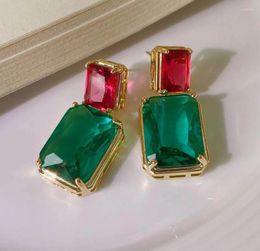 Dangle Earrings French Retro Simple Square Geometric Emerald Crystal Ruby Luxury Elegant Women Classic Pendant Fine Jewellery