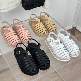 Top quality Letter logo Platform Roman sandals slides leather Straw outsole Casual Beach Flat shoes Luxury designer sandals for womens Factory footwear With box