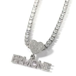 A-Z Custom Art Letters Name Pendant Necklace T Cubic Zircon Hip Hop 18k Real Gold Plated Heart Clasp Jewelry