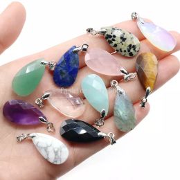 Natural Crystal Stone section Water Drop Pendant Opal Tiger Eye Obsidian Rose Quartz Charms Necklace Jewellery