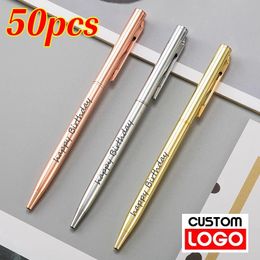 50 Pcs Metal Ballpoint Pen Rose Gold Pen Custom School office Supplies Stationery Business Gift Lettering Engraved Name 240109