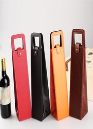 PU Leather Wine or Champagne Gift Wrap Tote Travel Bag Single wine Bottle Carrier Case Organizer Wine Bottles Gifts Bags5843895