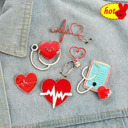 Stethoscope Love Red Cross medical metal design Badges Brooch Enamel Pins label Bag Backpack Jewellery gift birthday DIY