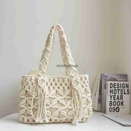 Totes Cotton Rope Hand Woven Bag Simple And Artistic Beach Vacation Solid Colour Shoulderstylishyslbags