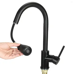 Kitchen Faucets Copper Alloy Faucet Single Hole Pull Out Spout Sink Mixer Taps Touch Sensor Stream Sprayer Head Black