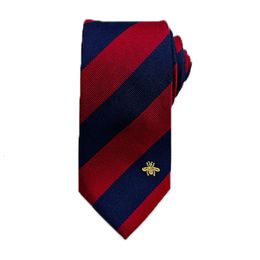 100% Silk Red and Blue Stripes Men's Business Tie Private Customized Gentlemen Light Luxury Honeybee Mulberry-Silk Necktie 240109