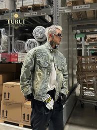 American High Street Fashion Brand Motorcycle Denim Coat Armour Filled with Unisex Couple Style Design Sense Jacket 240109