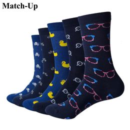 MatchUp Men Glasses Skull Pattern Cartoon Funny Colourful Cotton Socks 5 pairslot 240109