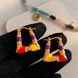 Fashion Vintage Enamel Drop Glaze Geometric Earrings For Women Light Luxury Niche High-End Unique Trendy Jewellery