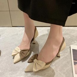 Dress Shoes Elegant Bow Women Sandals Summer 2024 High Heels Party Brand Sexy Pointed Toe Shallow Pumps Femme Slides