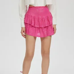 Skirts 10 Different Colours Girls High Waist Sequin Layered Pleated Mini Women Glitter Ruffle A Line Skirt