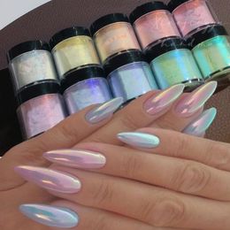 Multicolor Holographic Neon Shimmer Glitter Ice Muscle Aurora Nail Pigment Powder Fine Chrome Rubbing Dust Mirror Polish Decorat 240109