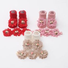 Hair Accessories Infant Baby Girl Headband Socks Set Silk Floral Rubber Non-Slip Elastic Hairbands Toddler