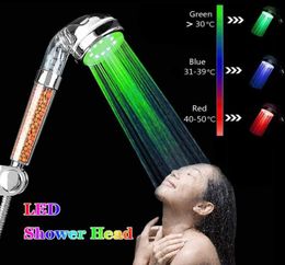 Led Colours Lights Changing Showers Head Bath Accessory Set No Battery Automatic Ionic Philtre Stone Rainfall Bathroom Shower Heads9166109